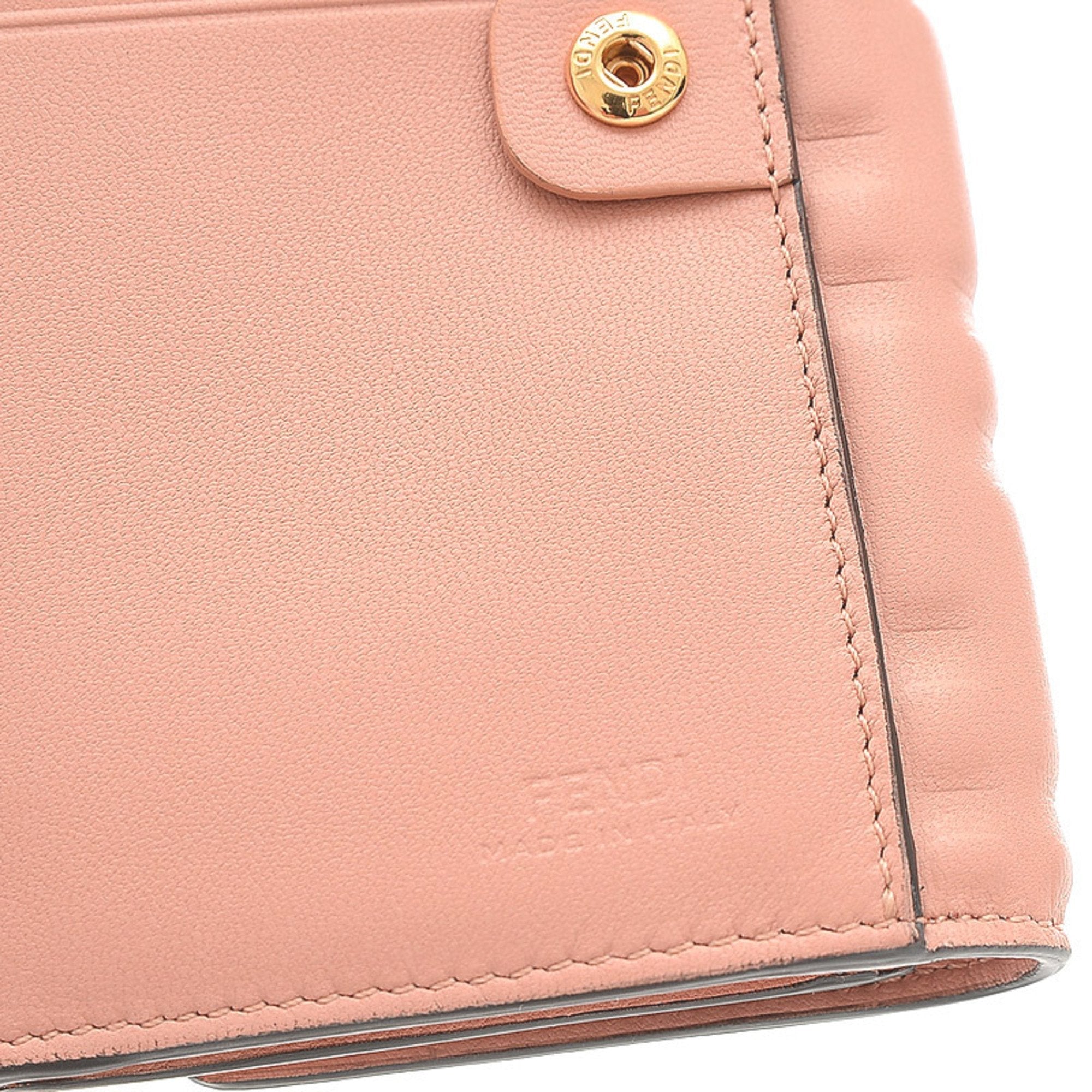 FENDI FF Embossed Medium Wallet W Hook Nappa Leather Pink 8M0419