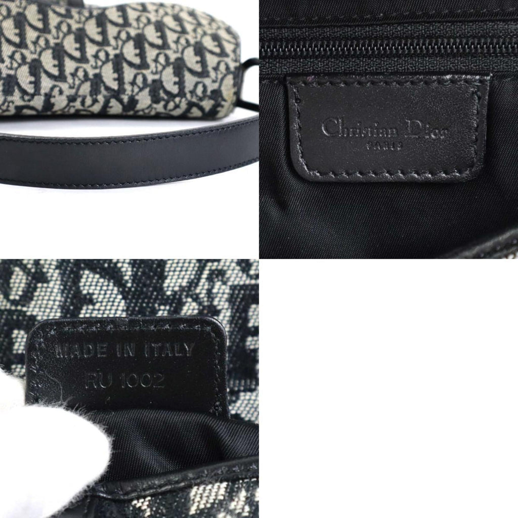 CHRISTIAN DIOR Shoulder Bag Trotter Double Saddle Canvas/Leather Gray/Black Silver Ladies