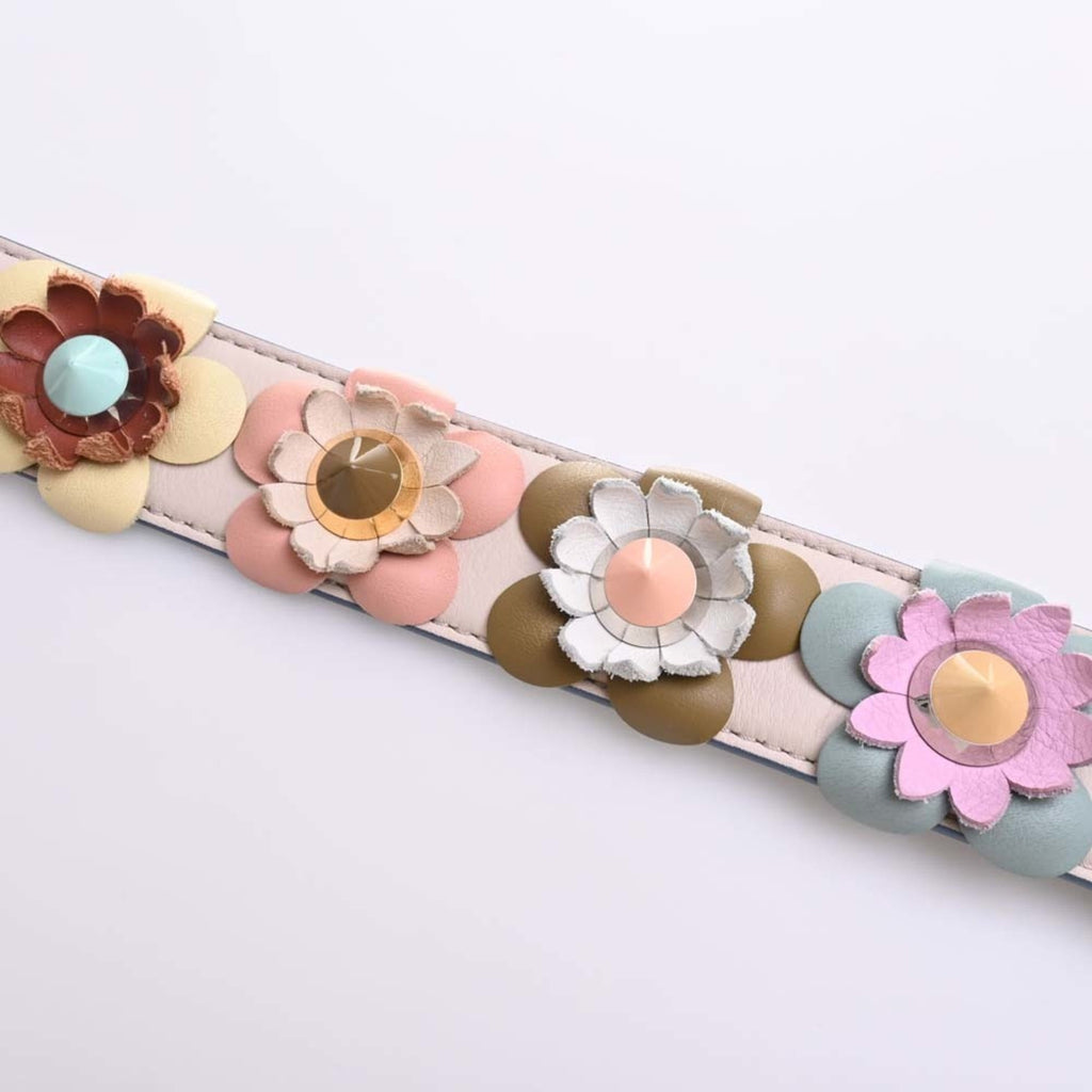 FENDI Leather Strap You Flower Studded Shoulder Beige/Multicolor Ladies