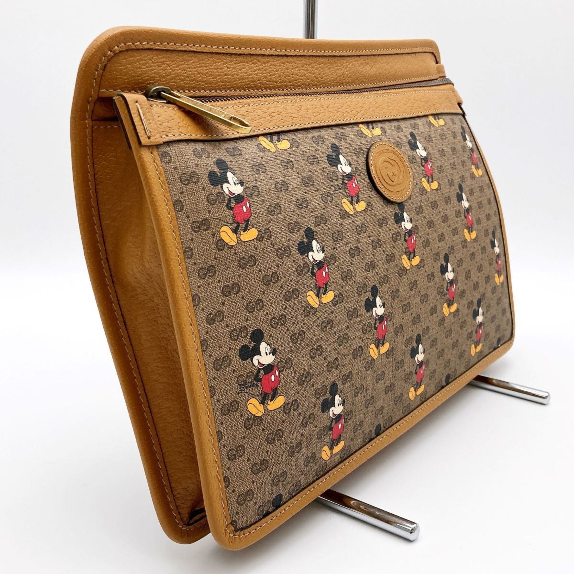 GUCCI Mickey Disney Clutch Bag Second Pouch Micro GG Brown PVC Women's 602552