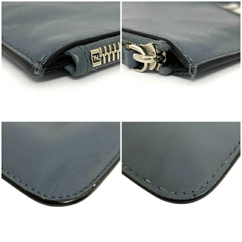 Fendi Clutch Bag Gray Silver Mon 7N0078 Plate Pouch Second Leather FENDI Women's Men's Dual