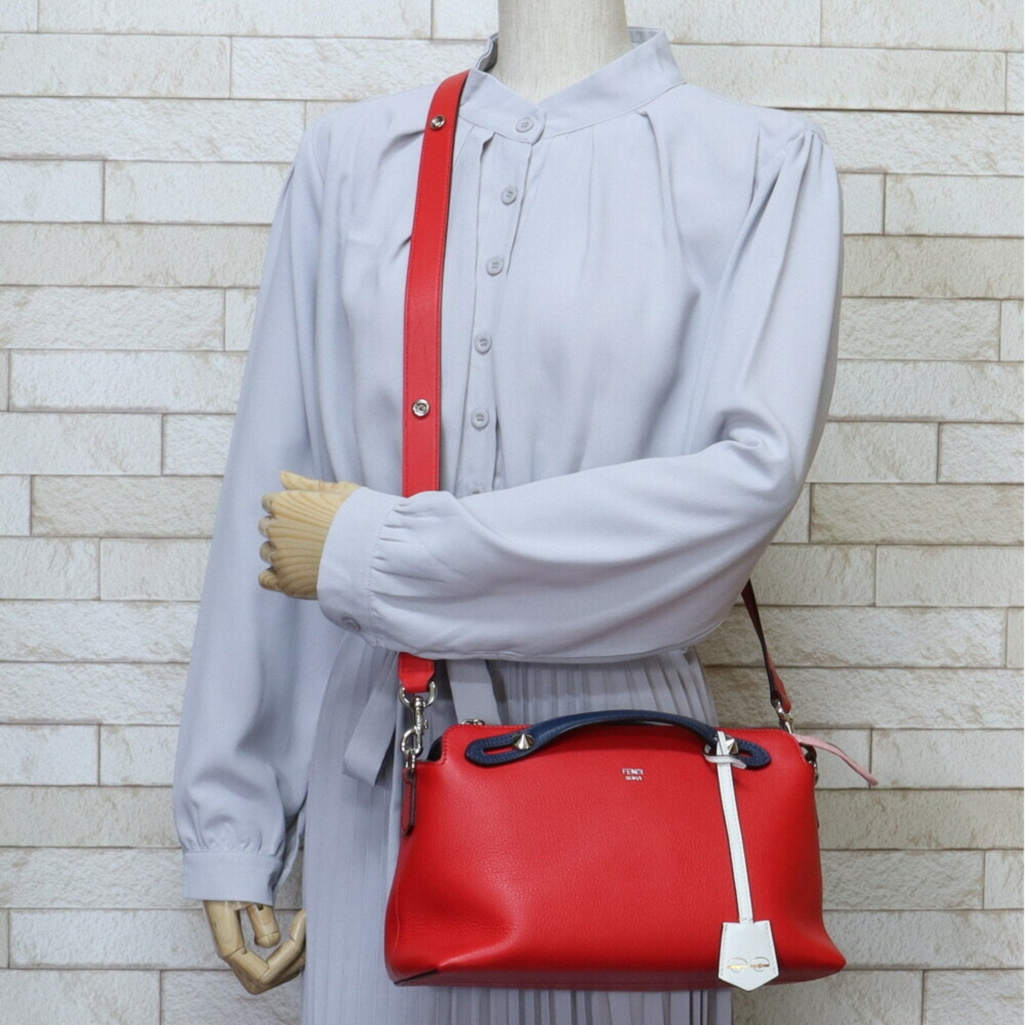 Fendi visor way shoulder bag leather red ladies