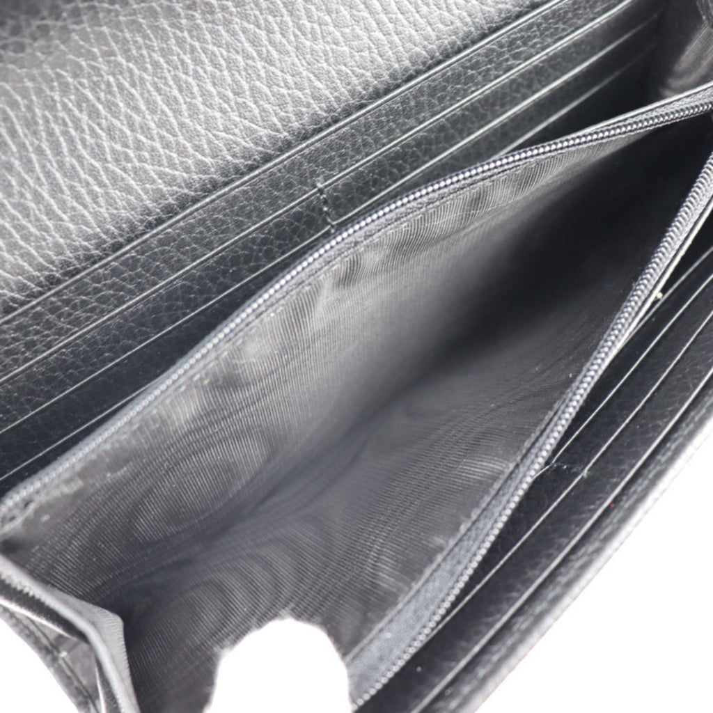 GUCCI Interlocking G Bifold Wallet 615524 Leather Black Gold Hardware Long