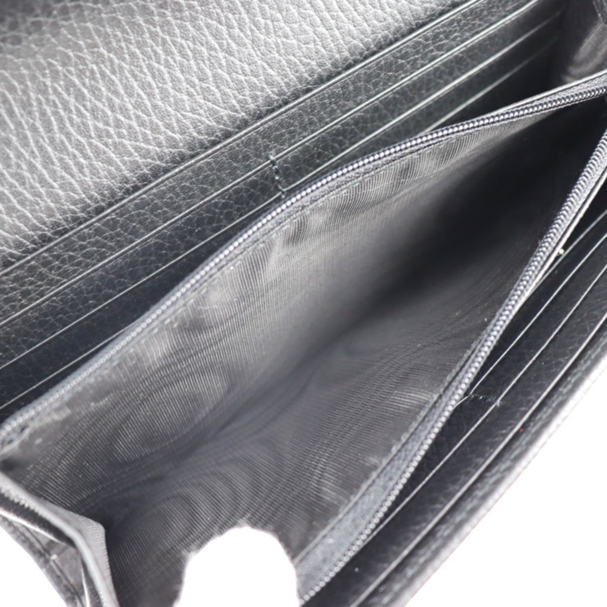GUCCI Interlocking G Bifold Wallet 615524 Leather Black Gold Hardware Long