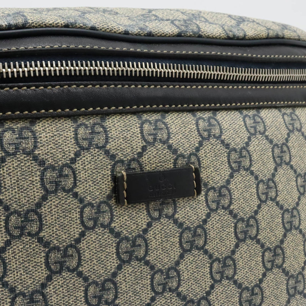 GUCCI GG Plus Supreme Body Bag Hip Waist PVC Leather Beige Navy Dark Blue 211110
