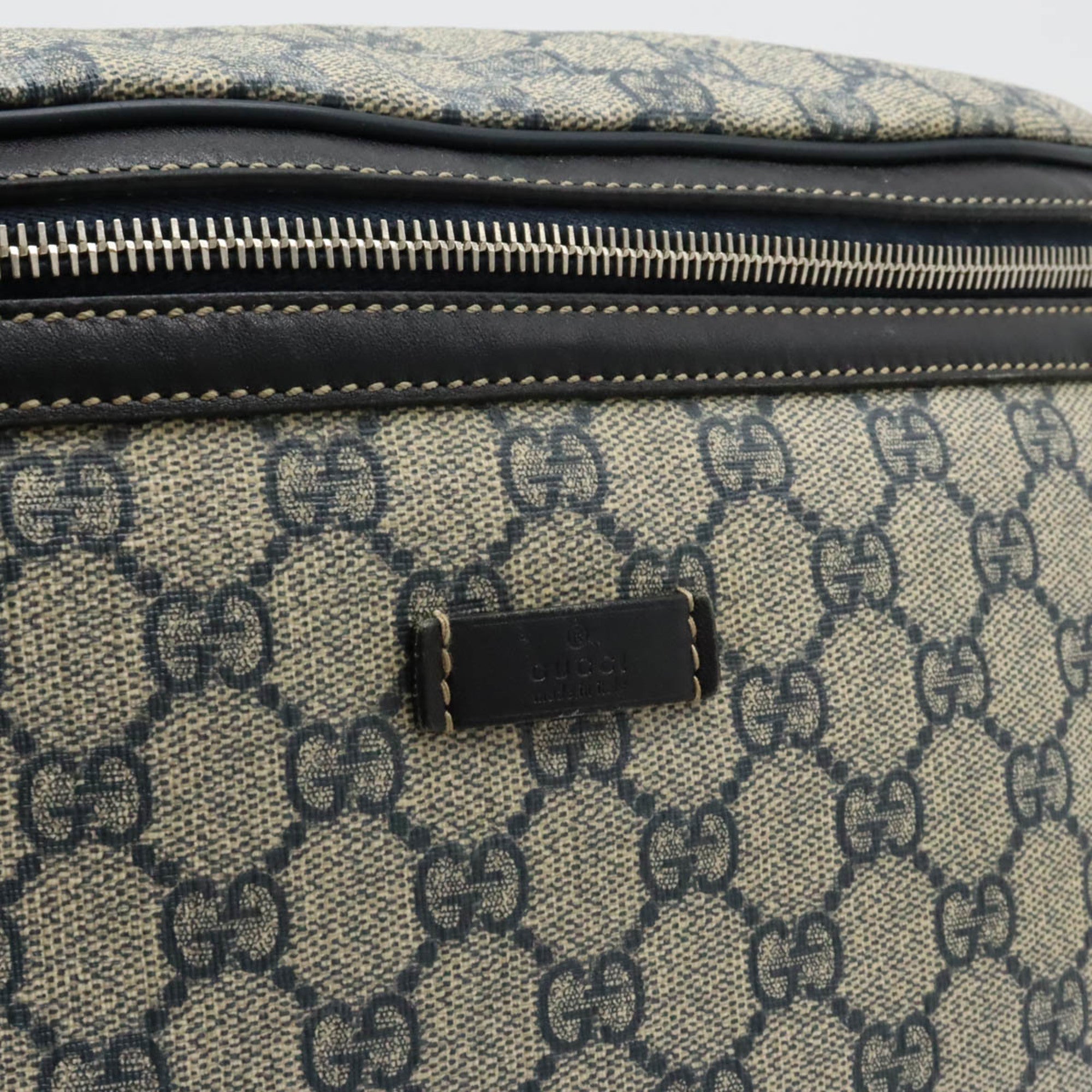 GUCCI GG Plus Supreme Body Bag Hip Waist PVC Leather Beige Navy Dark Blue 211110