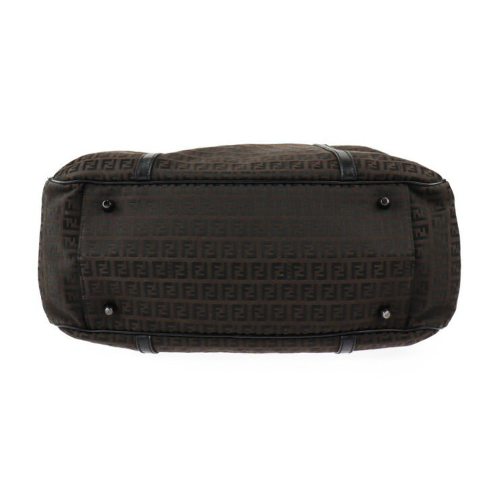 FENDI Boston bag 7VS002 canvas leather dark brown black Zucchino Zucca pattern