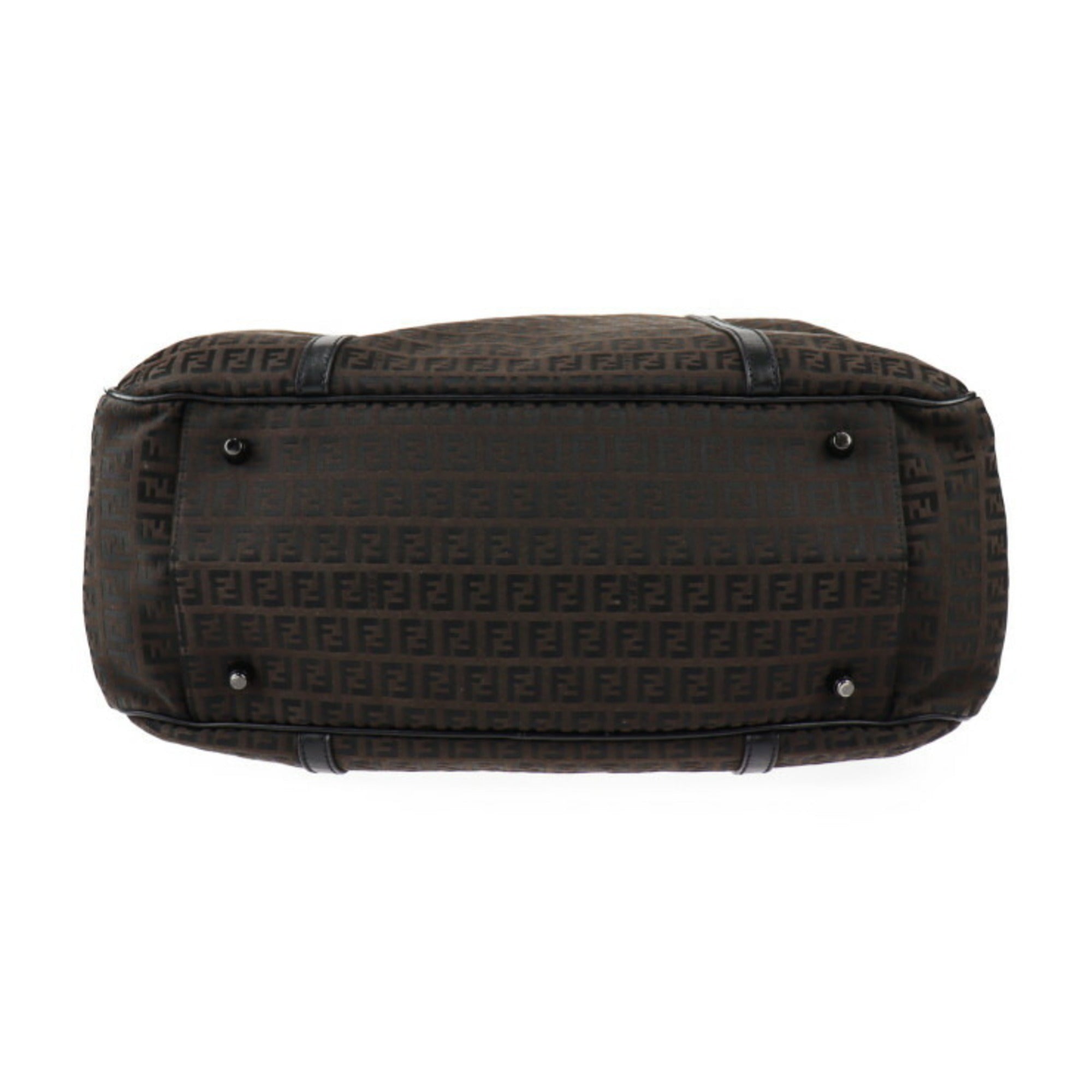 FENDI Boston bag 7VS002 canvas leather dark brown black Zucchino Zucca pattern