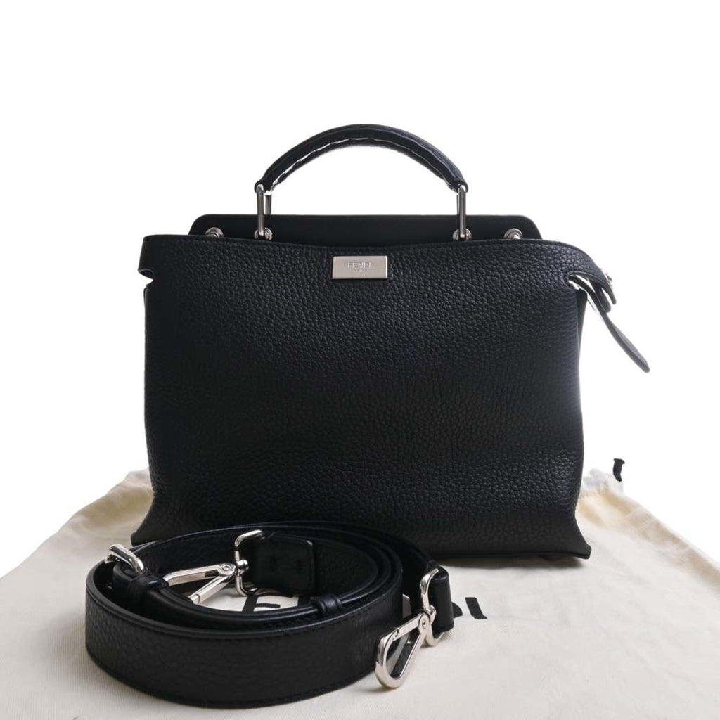 FENDI Selleria Leather Peekaboo Essential Handbag 7VA506 Black Ladies
