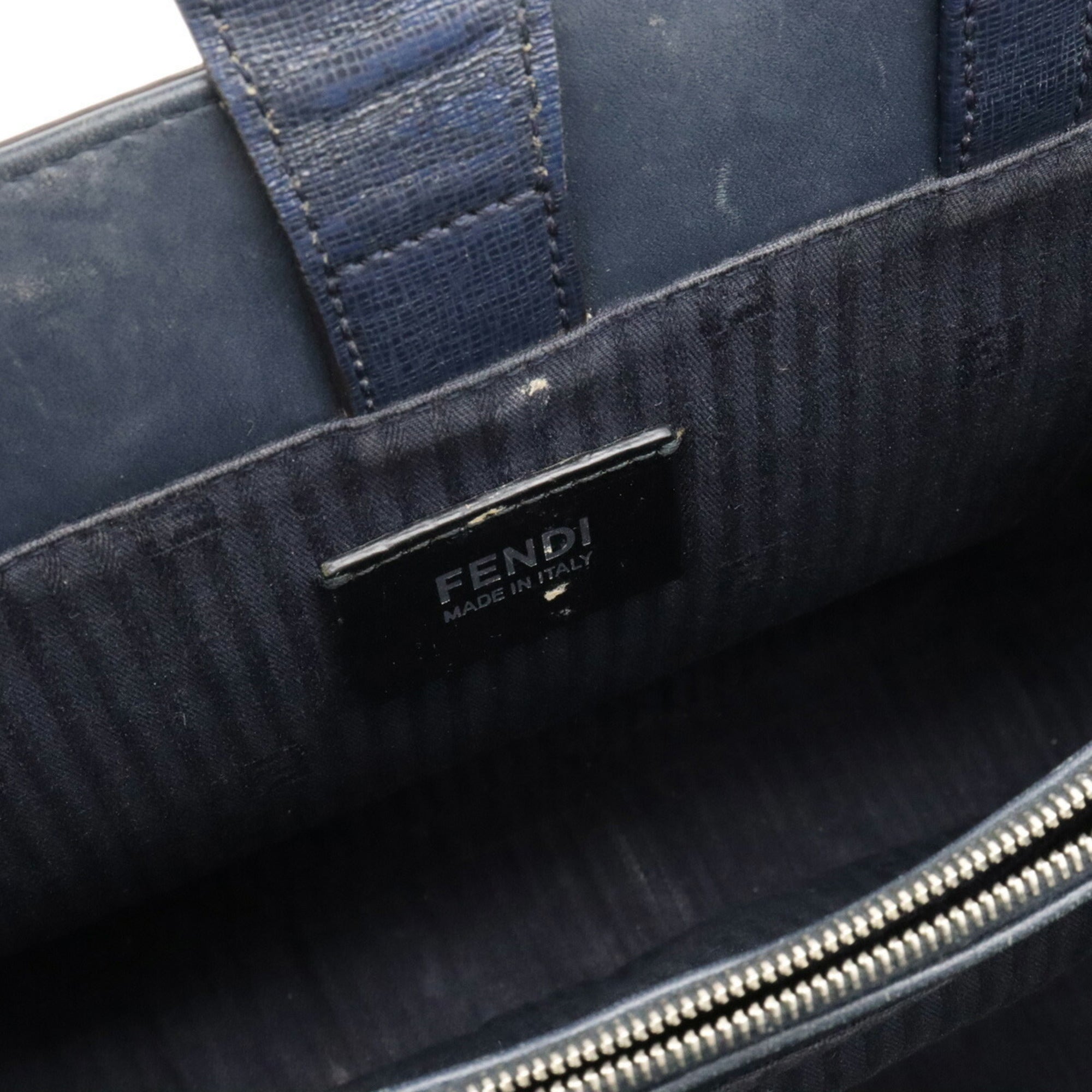 FENDI PETITE 2JOURS Handbag Tote Bag Shoulder Leather Navy 8BH253