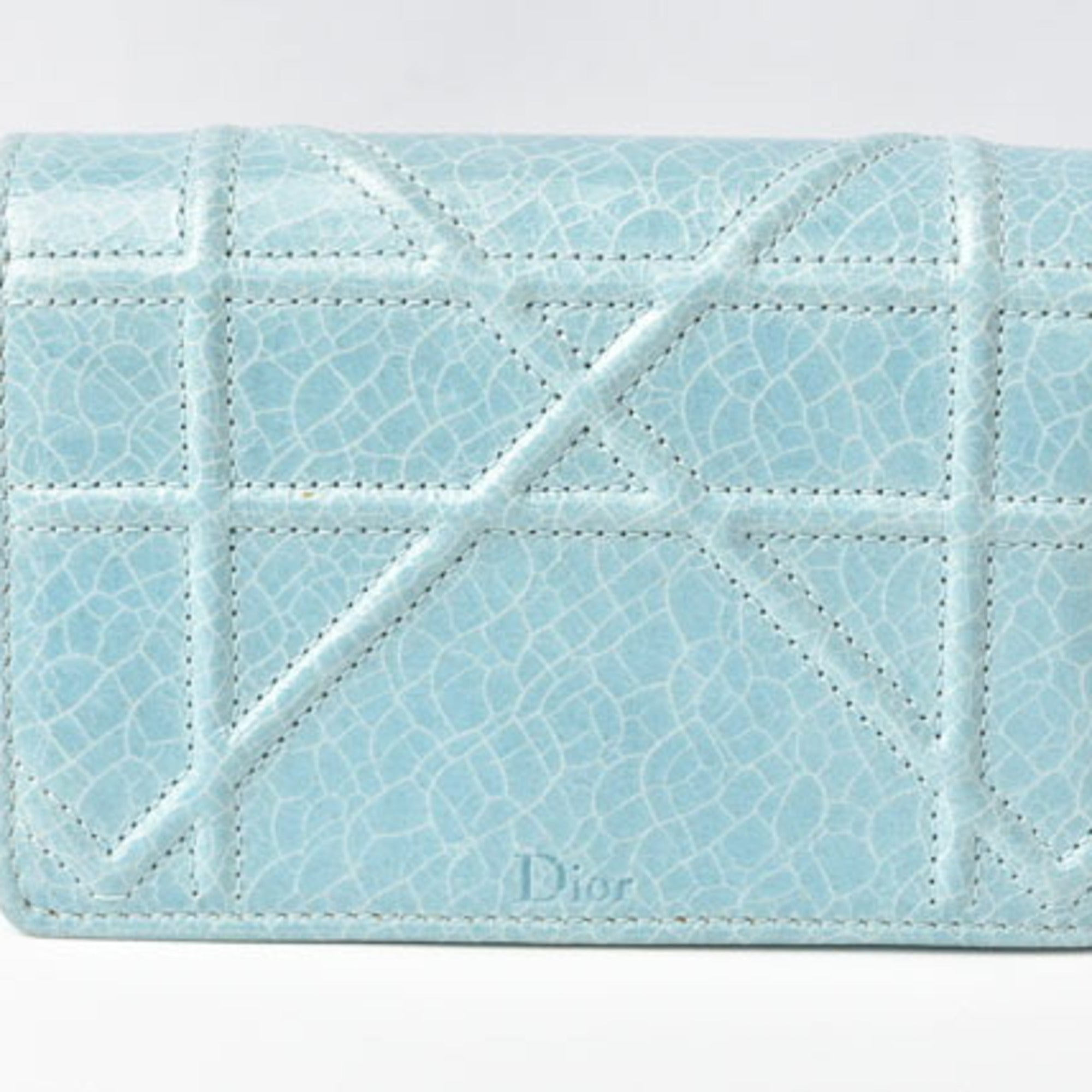 Christian Dior Chain Pouch Cannage Patent Leather Light Blue