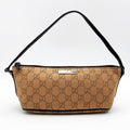 GUCCI 07198 Accessory Pouch Cosmetic Camel x Dark Brown GG Canvas Women's
