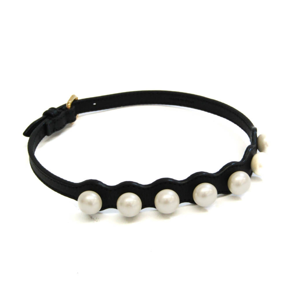 FENDI Faux Pearl Choker Leather,Metal Bangle Black,Gold