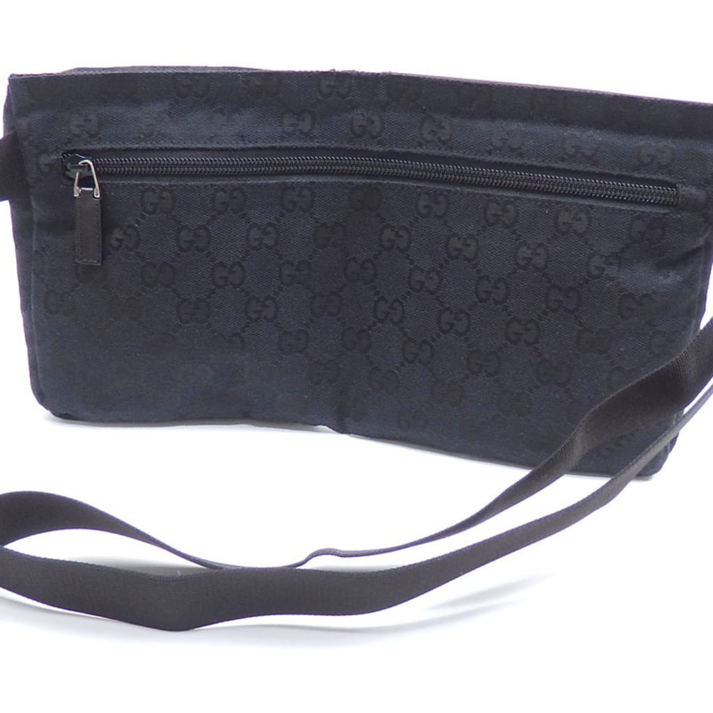 GUCCI Body Bag Black GG Canvas Leather 28556 Waist Pouch Women's Men's