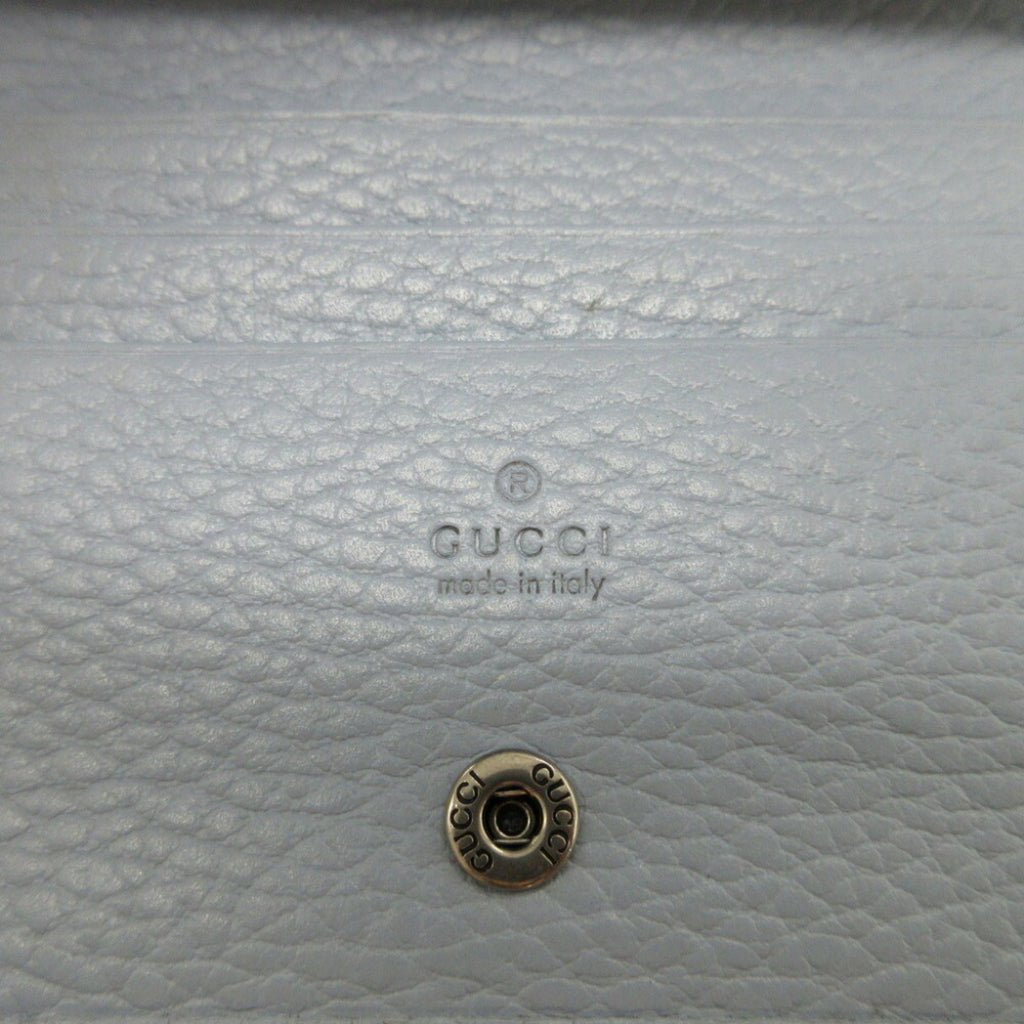 GUCCI Double G 701074 Leather Light Blue Chain Shoulder Bifold Wallet