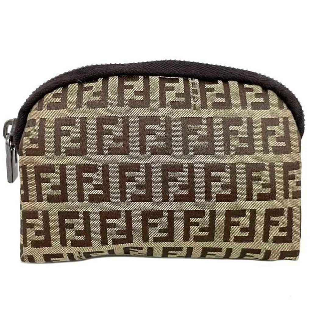 FENDI Pouch Beige Brown Zucchino 7N0003 Canvas Leather  FF Women's