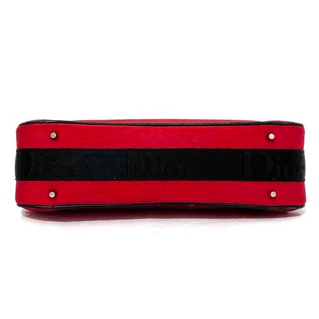 CHRISTIAN DIOR Red Black Silver 01-MA-1003 Rhinestone Satin Canvas Leather Chain