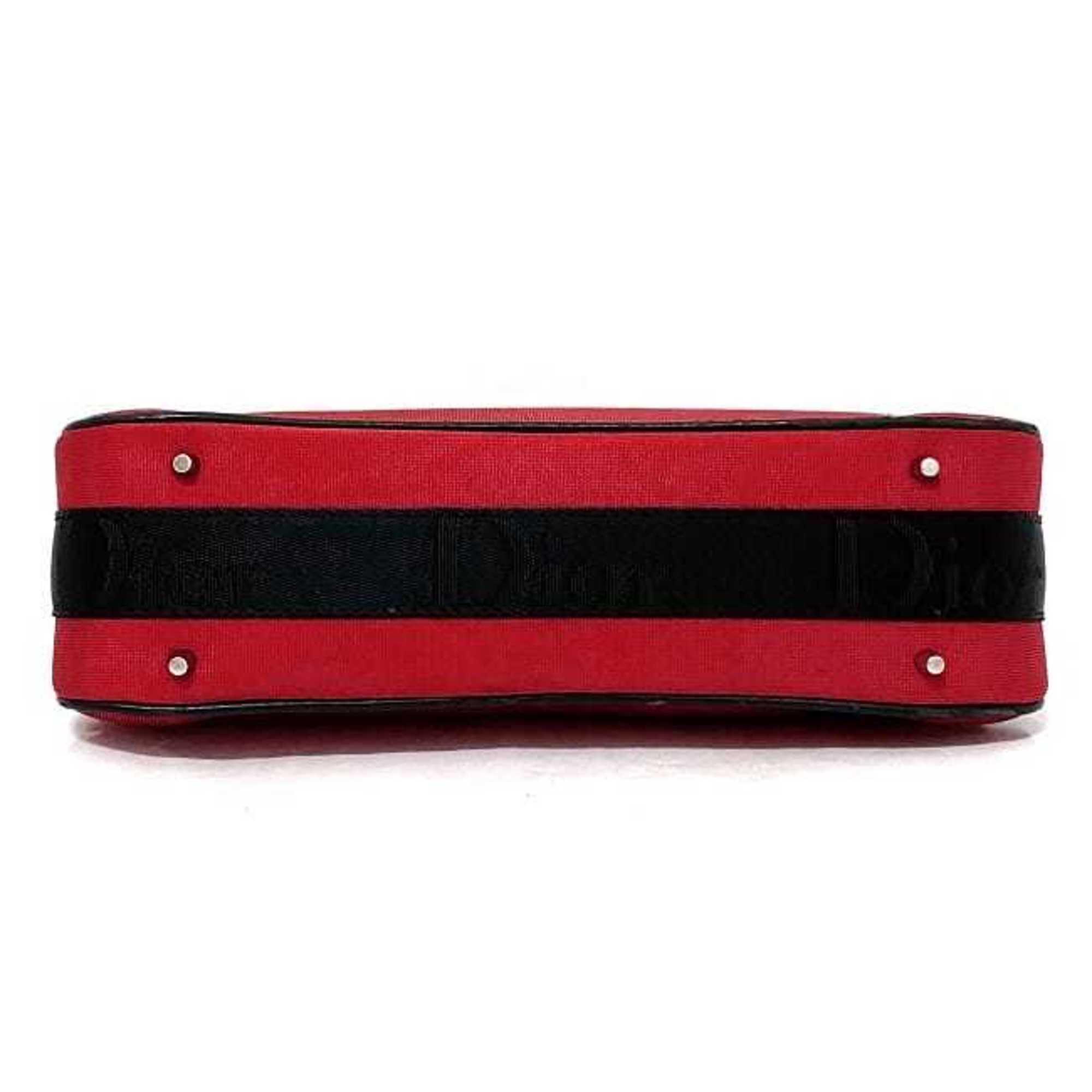 CHRISTIAN DIOR Red Black Silver 01-MA-1003 Rhinestone Satin Canvas Leather Chain
