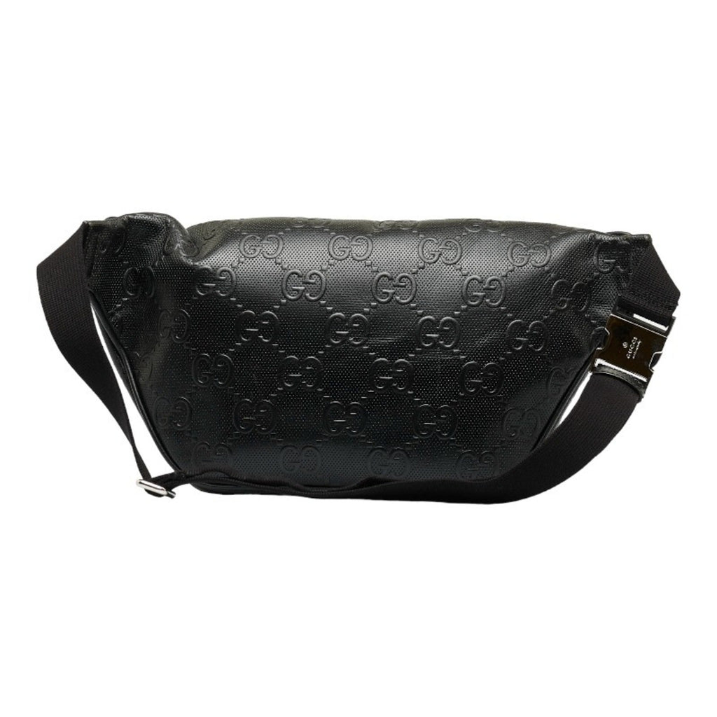 GUCCI GG embossed waist bag body shoulder 645093 black leather men's