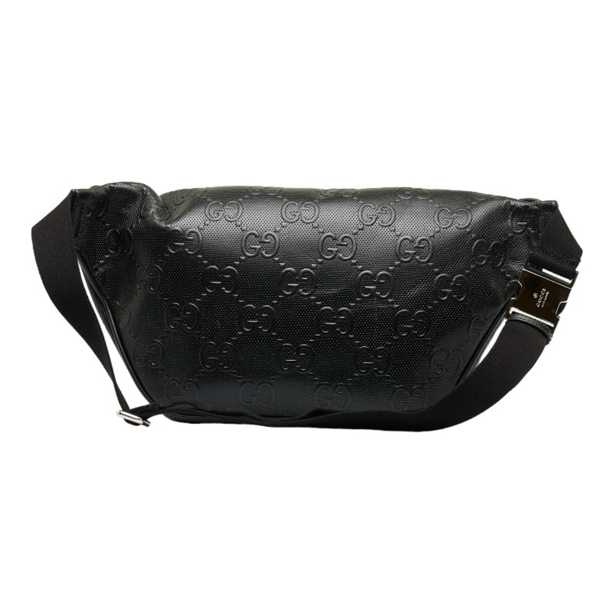 GUCCI GG embossed waist bag body shoulder 645093 black leather men's