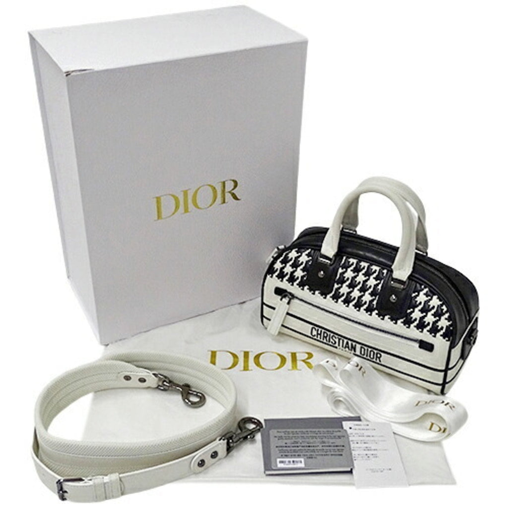 CHRISTIAN DIOR Bag Ladies Handbag Shoulder 2way Vibe Small Leather Black White Houndstooth Bicolor