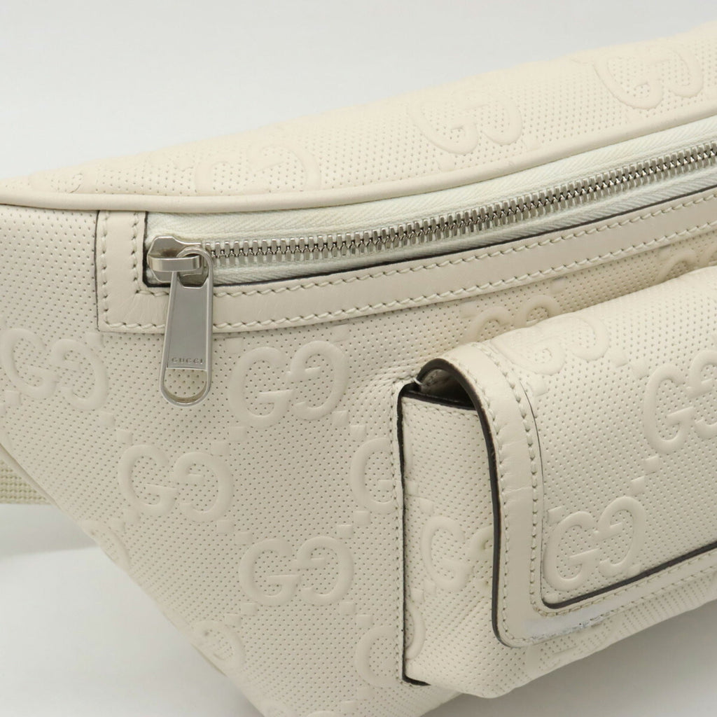 GUCCI GG embossed belt bag body waist pouch hip punching leather ivory white 645093
