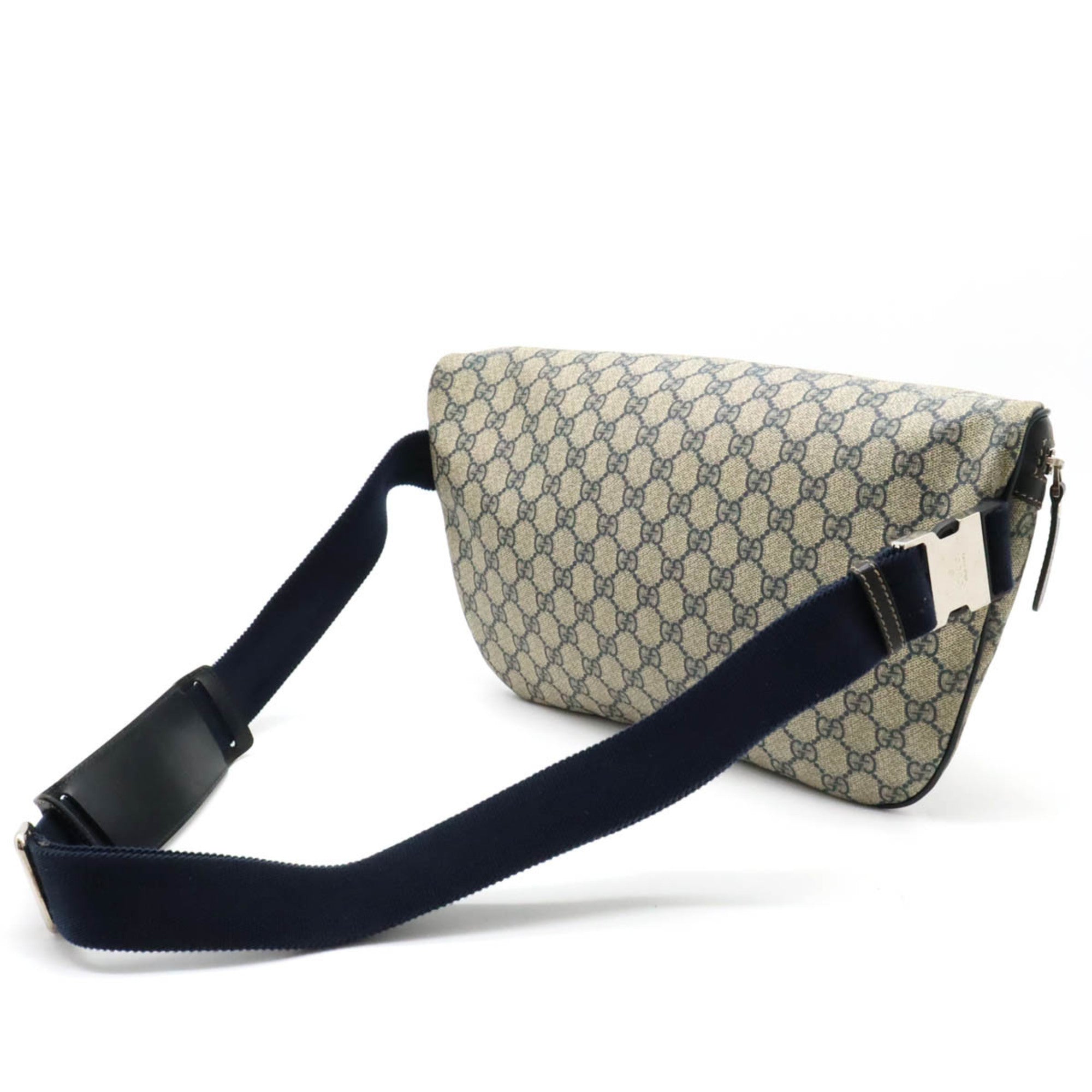 GUCCI GG Plus Supreme Body Bag Hip Waist PVC Leather Beige Navy Dark Blue 211110