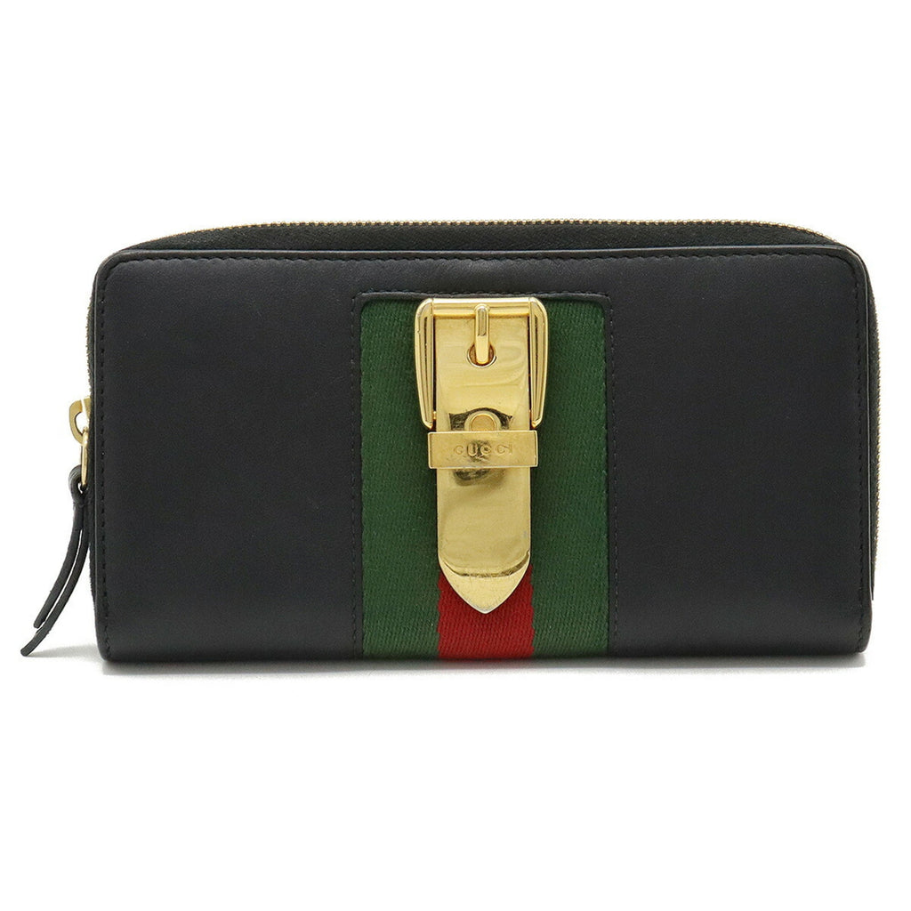 GUCCI SYLVIE Zip Around Round Long Wallet Leather Black 476083