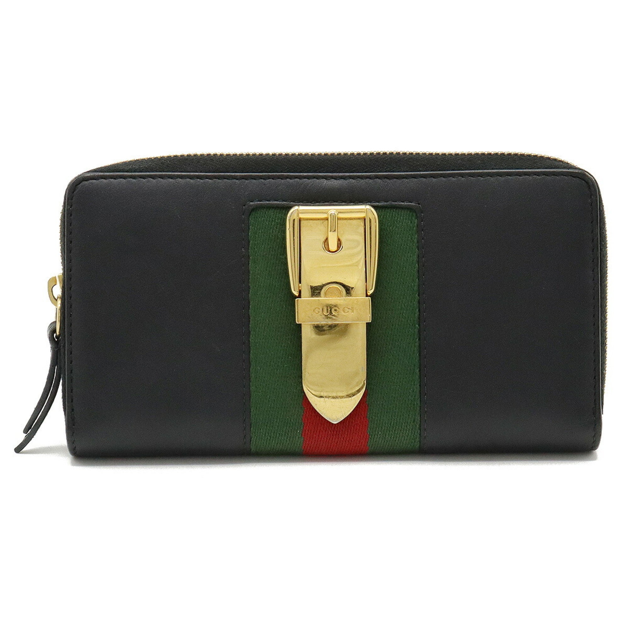 GUCCI SYLVIE Zip Around Round Long Wallet Leather Black 476083