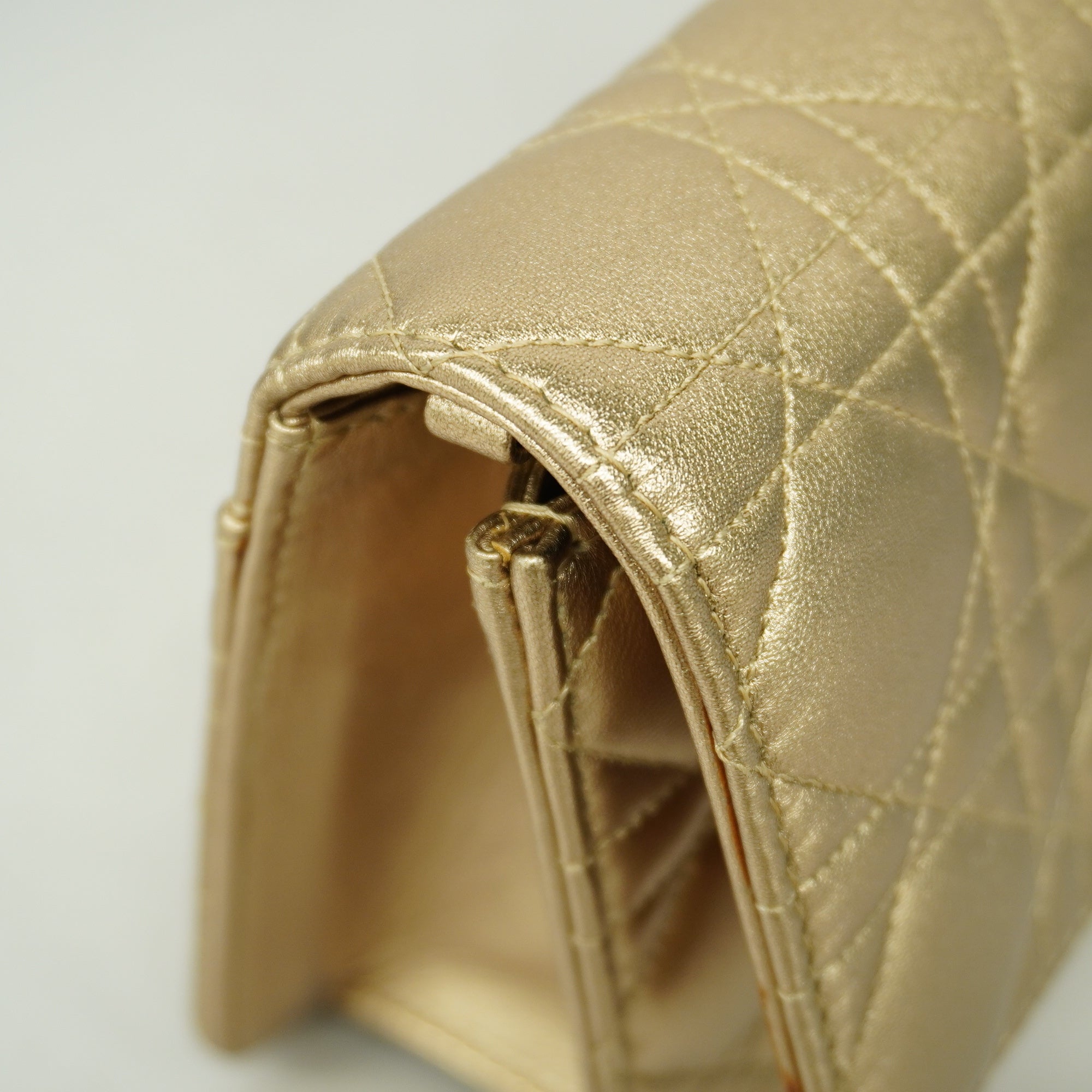 CHRISTIAN DIOR  Cannage/Lady Dior Women's Leather Clutch Bag Gold