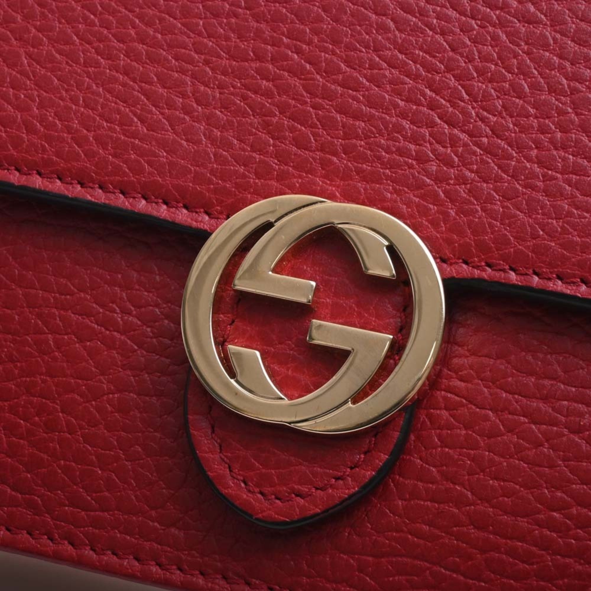 GUCCI Interlocking G Leather Chain Shoulder Long Wallet 510314 Red Women's