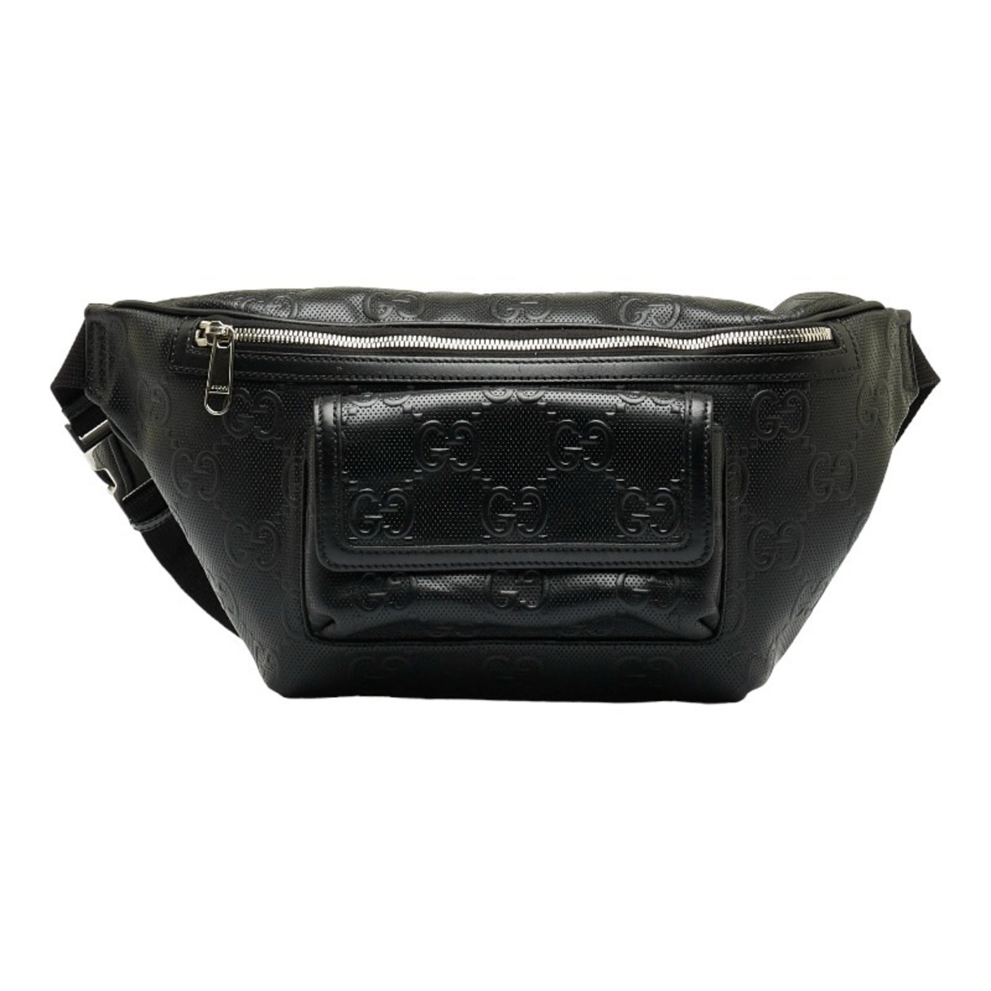 GUCCI GG embossed waist bag body shoulder 645093 black leather men's