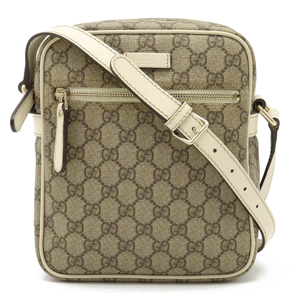 GUCCI GG Plus Supreme Shoulder Bag Pochette PVC Leather Khaki Beige Brown Ivory 233268