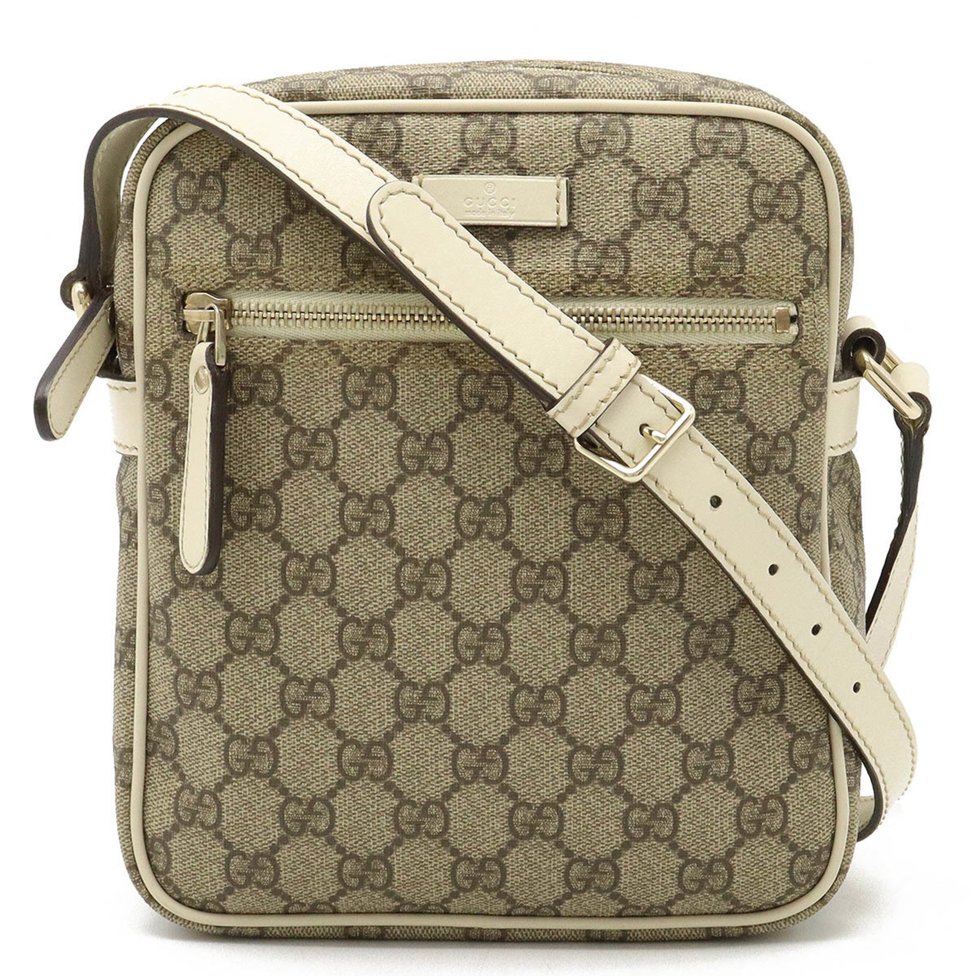 GUCCI GG Plus Supreme Shoulder Bag Pochette PVC Leather Khaki Beige Brown Ivory 233268