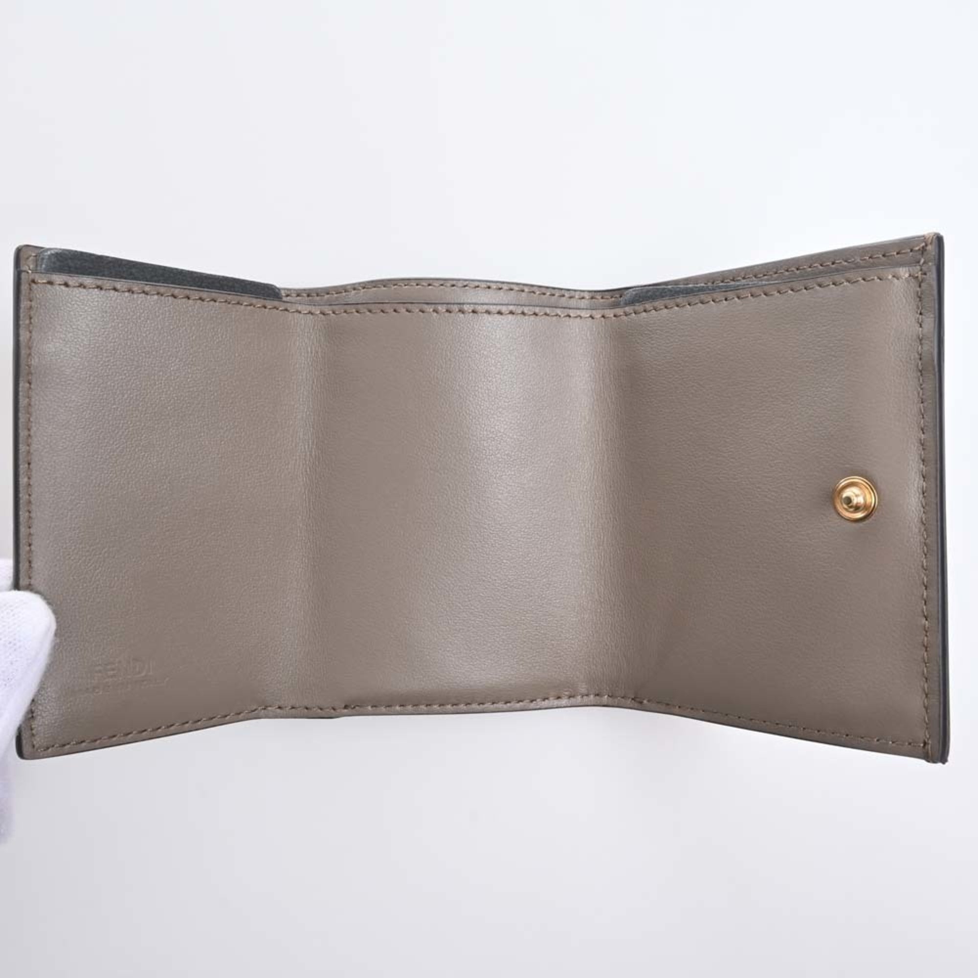 FENDI Leather Micro Trifold Wallet 8M0395 Greige Ladies