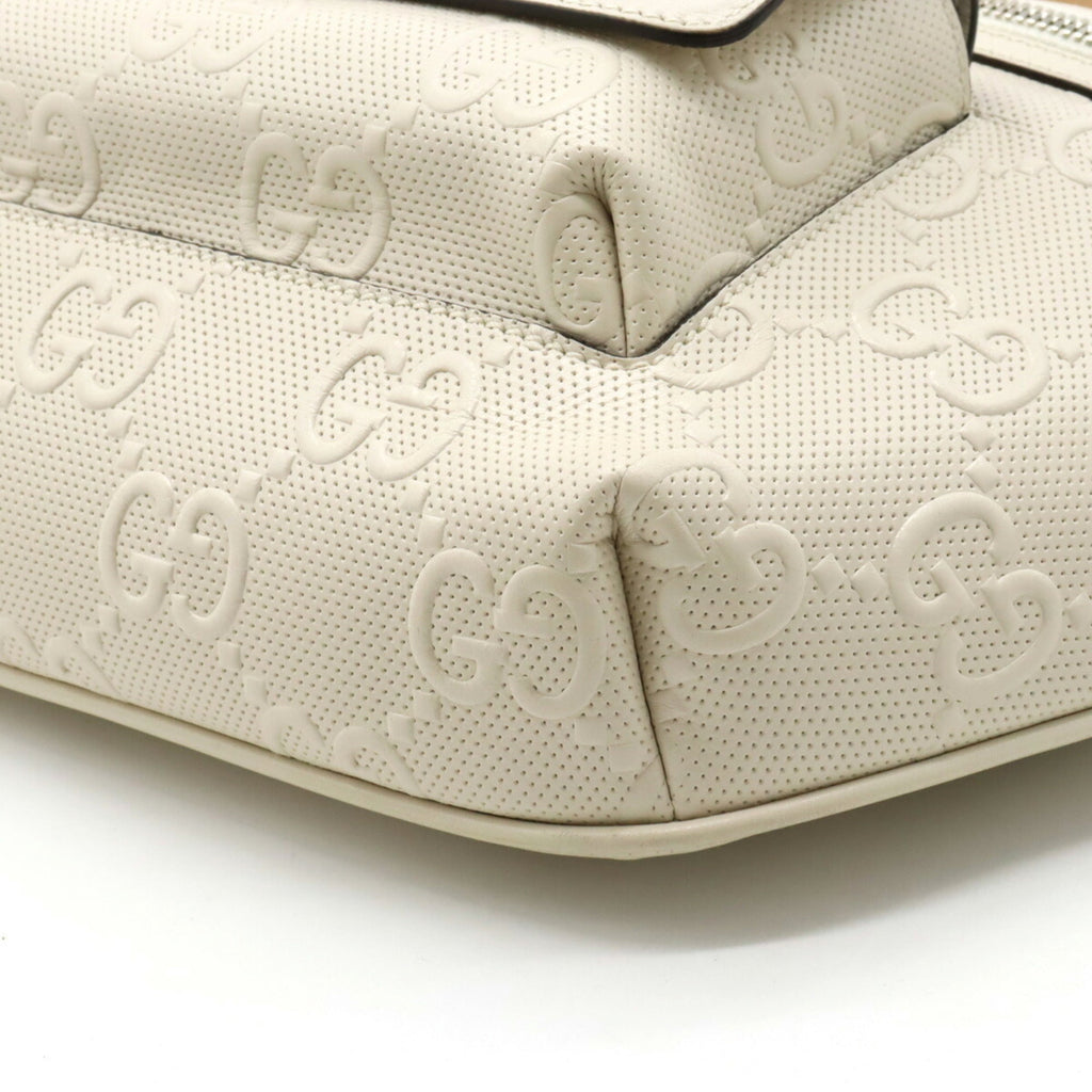 GUCCI GG embossed belt bag body waist pouch hip punching leather ivory white 645093