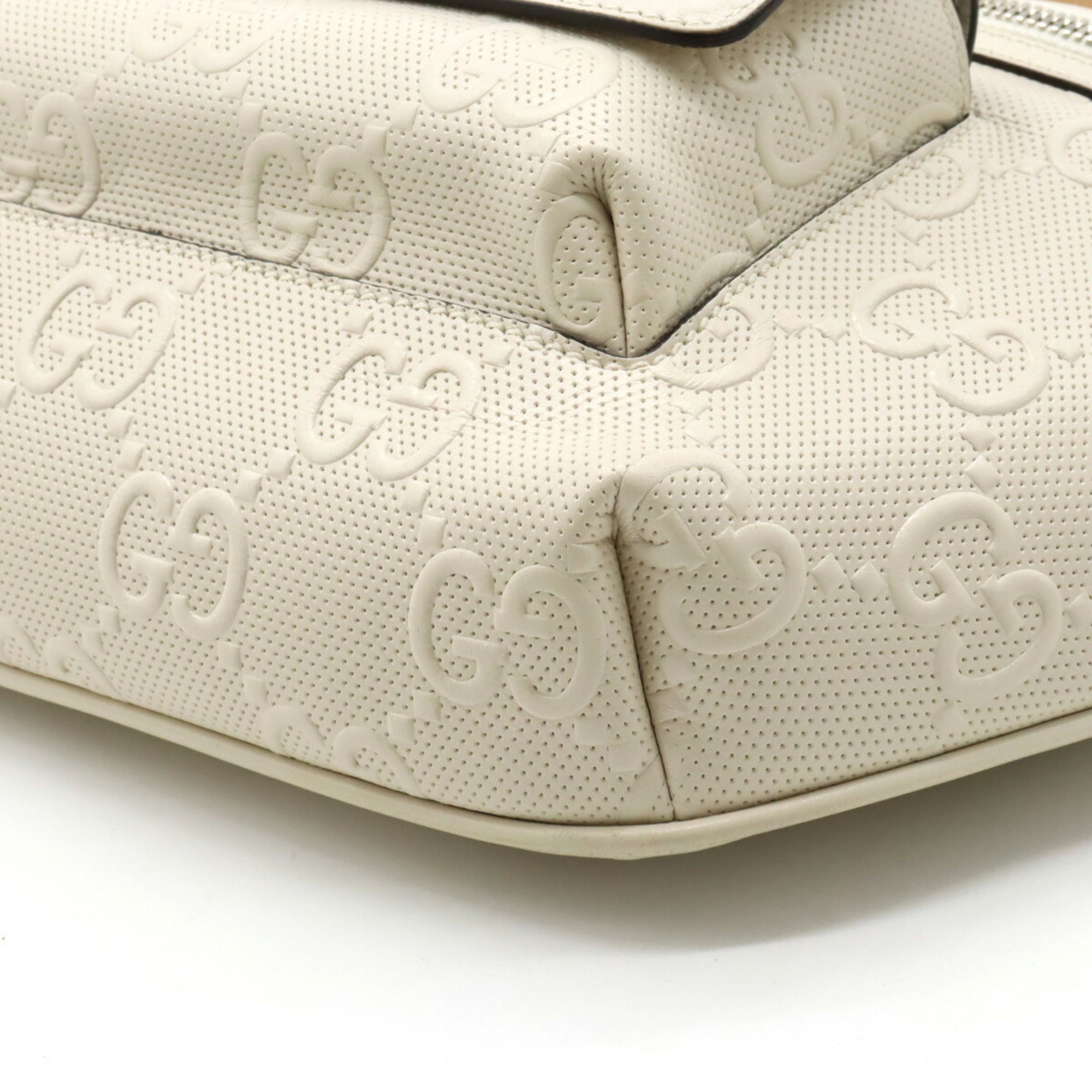 GUCCI GG embossed belt bag body waist pouch hip punching leather ivory white 645093
