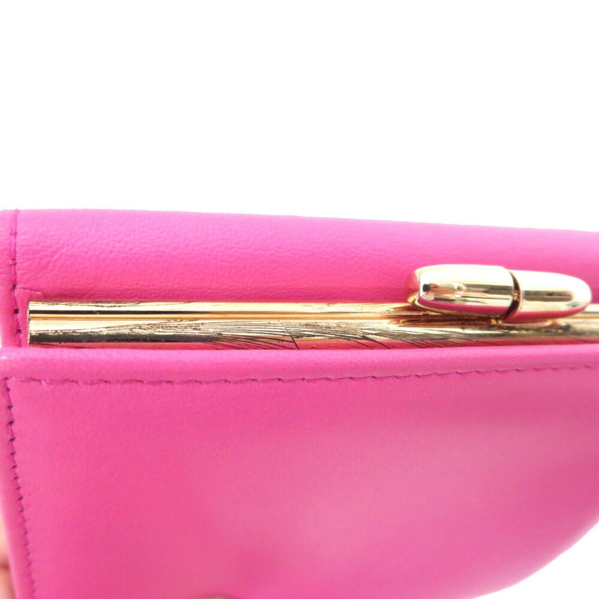 CHRISTIAN DIOR Leather Pink W Wallet