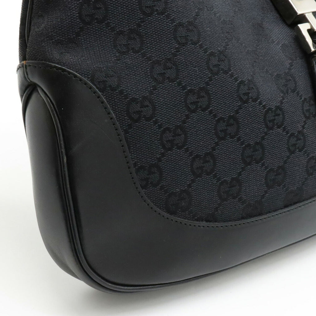 GUCCI GG Canvas Jackie Line Shoulder Bag Leather Black 001.3306.3444