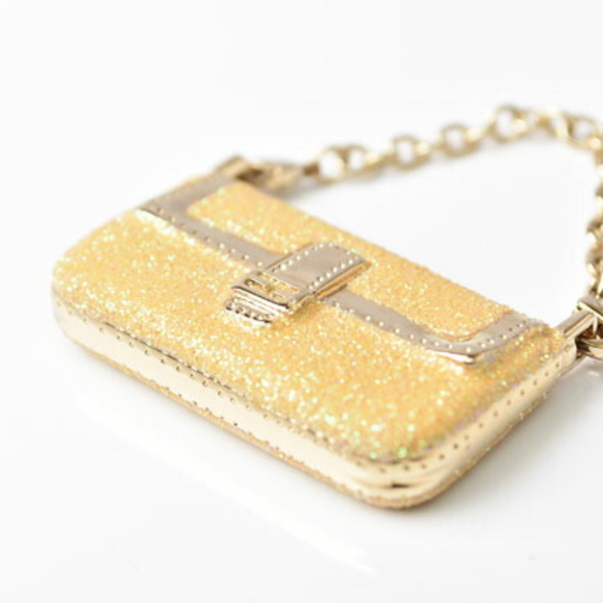 Fendi Keychain Bag Charm FENDI Mamma Bucket Motif Metallic Yellow Gold Metal