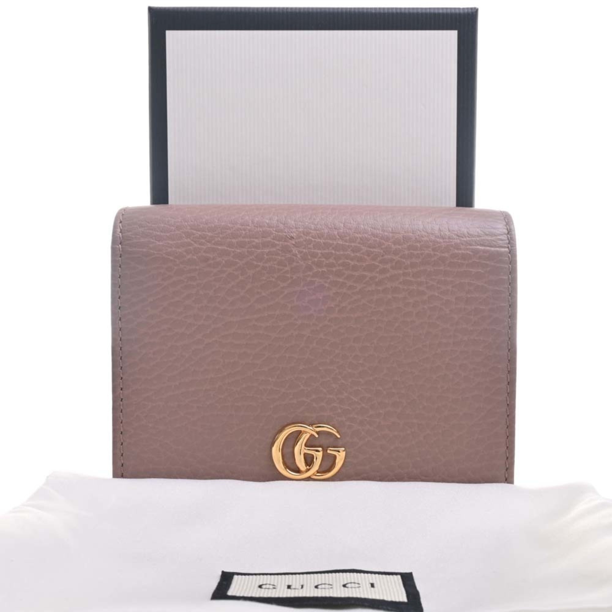 GUCCI GG Marmont Leather Bifold Wallet 456126 Pink Beige Women's