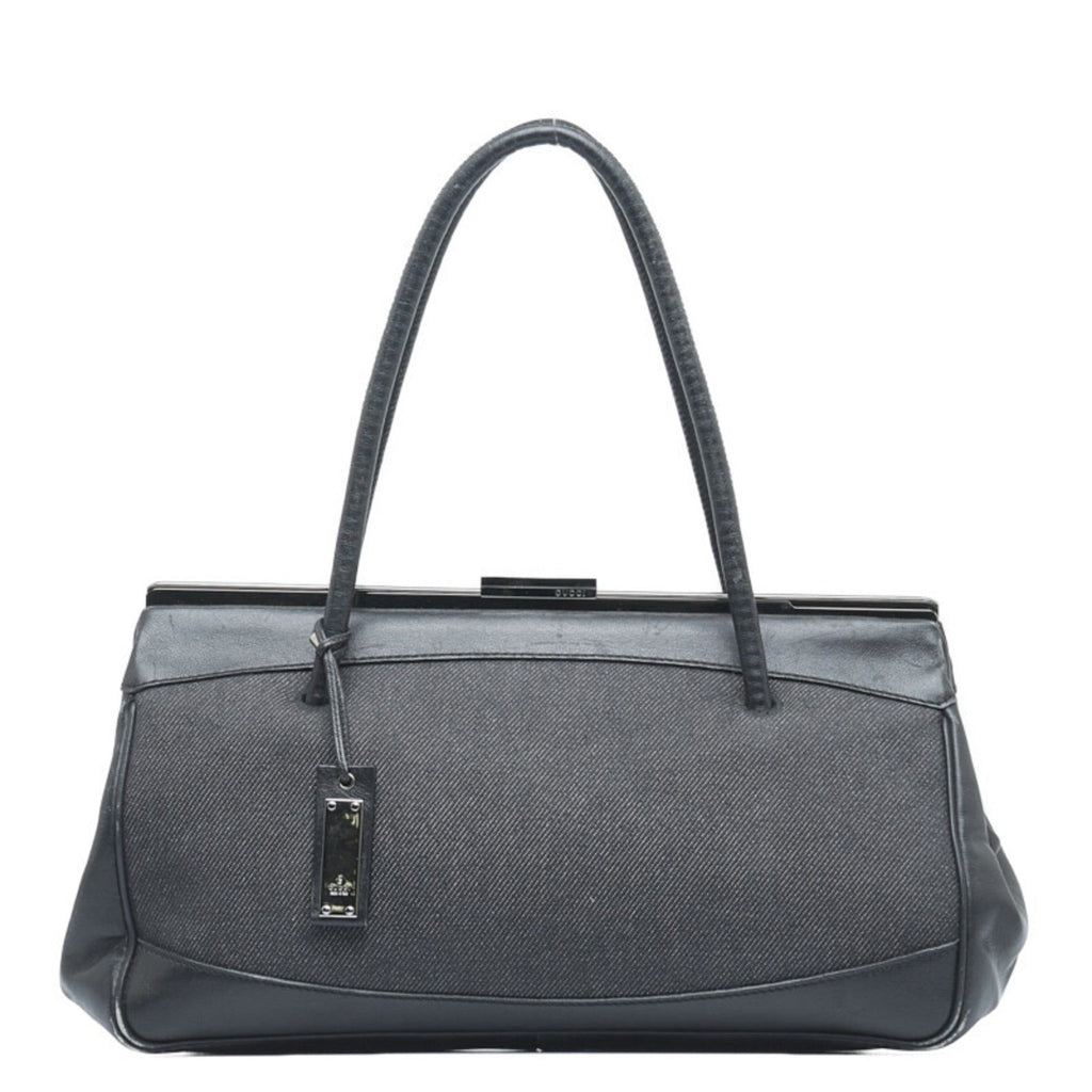 GUCCI Charm Handbag 92726 Black Canvas Leather Women's