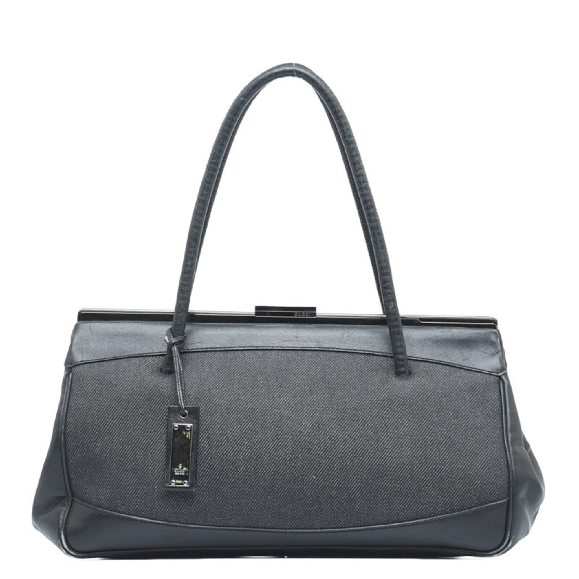 GUCCI Charm Handbag 92726 Black Canvas Leather Women's