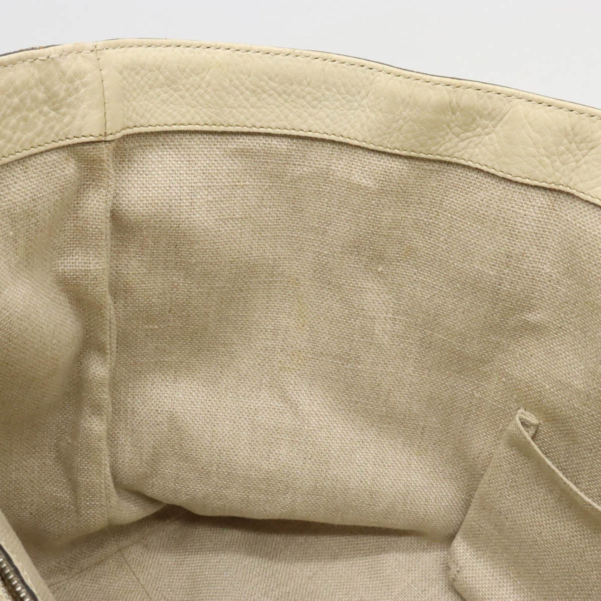 GUCCI GG Canvas Striped Tote Bag Shoulder Leather Khaki Beige Light 232973