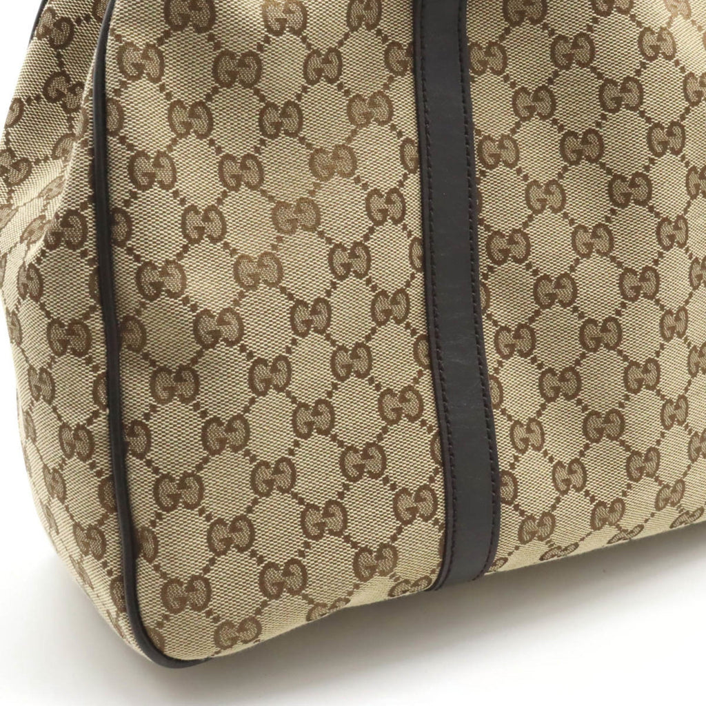 GUCCI GG Twins Canvas Tote Bag Shoulder Leather Khaki Beige Dark Brown 232956