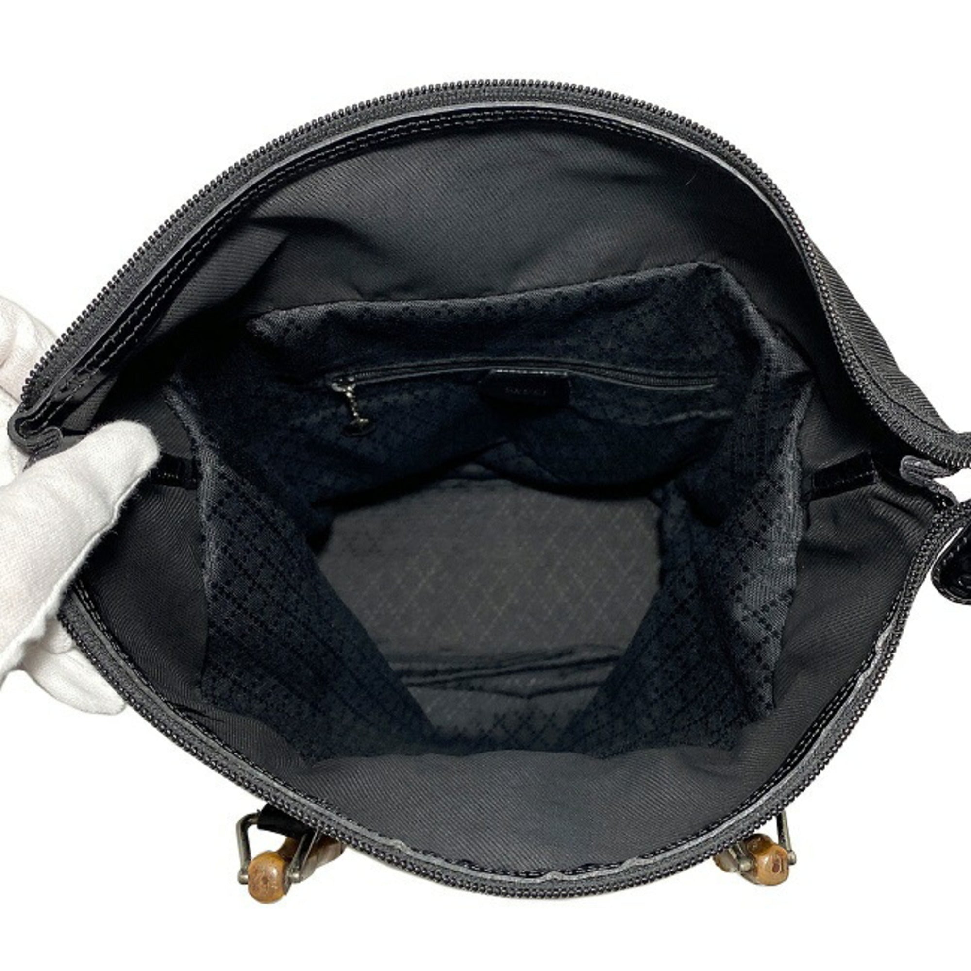 Gucci Tote Bag Black Bamboo 000 1998 0508 Handbag Canvas Leather GUCCI Bucket Ladies