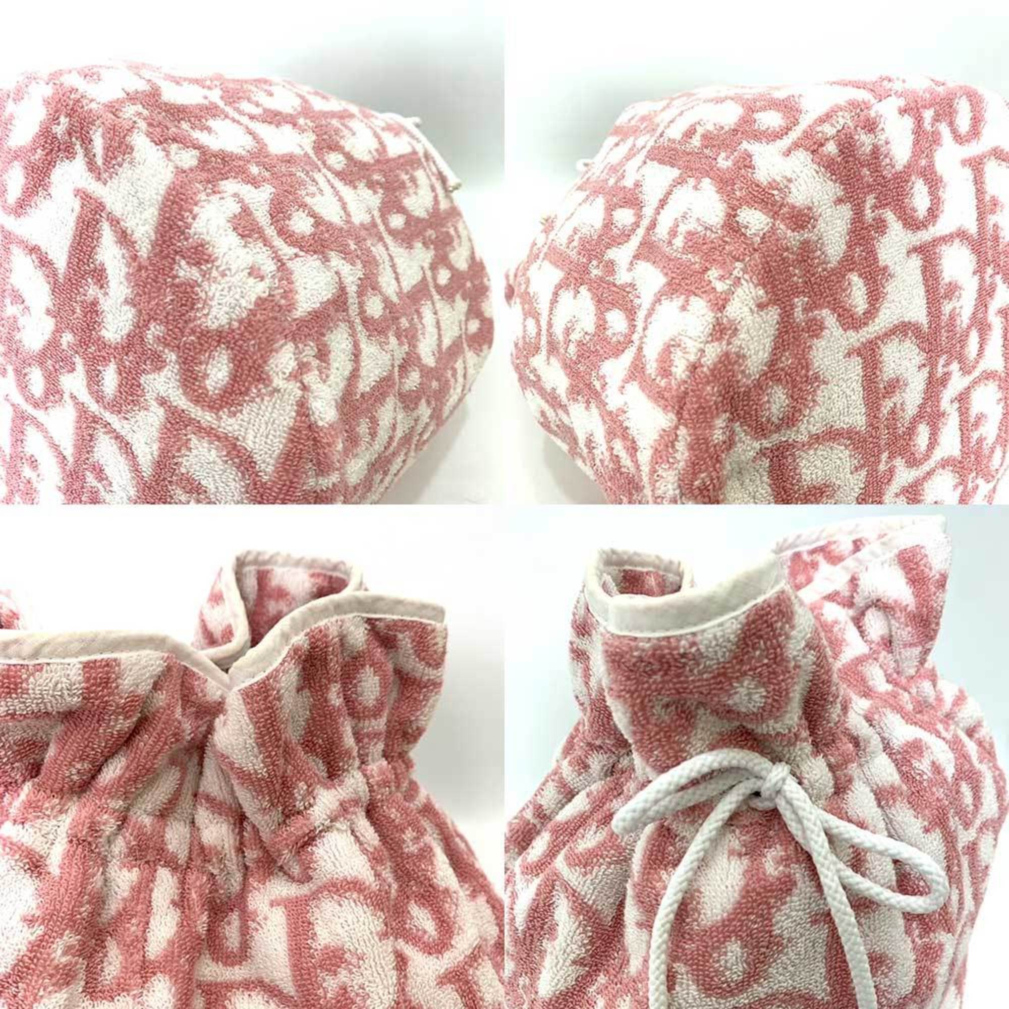 CHRISTIAN DIOR Bag Type Pouch in Pink x White Trotter Ladies Pile Towel Canvas ChristianDior