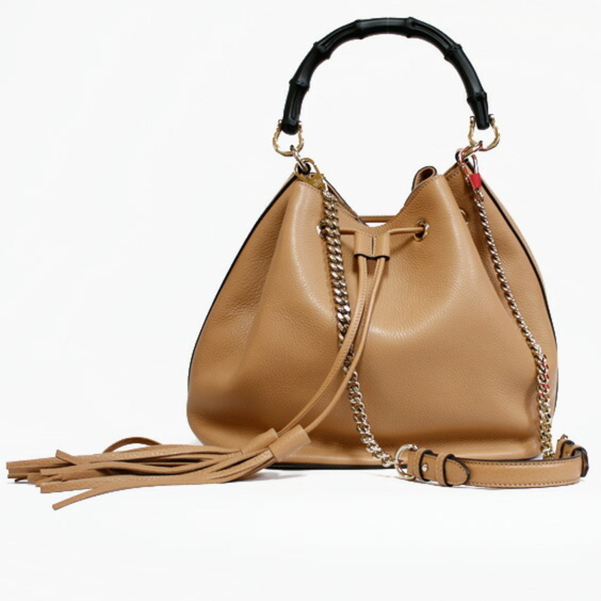 Gucci Shoulder Bag Bamboo Handbag Beige Women's Leather