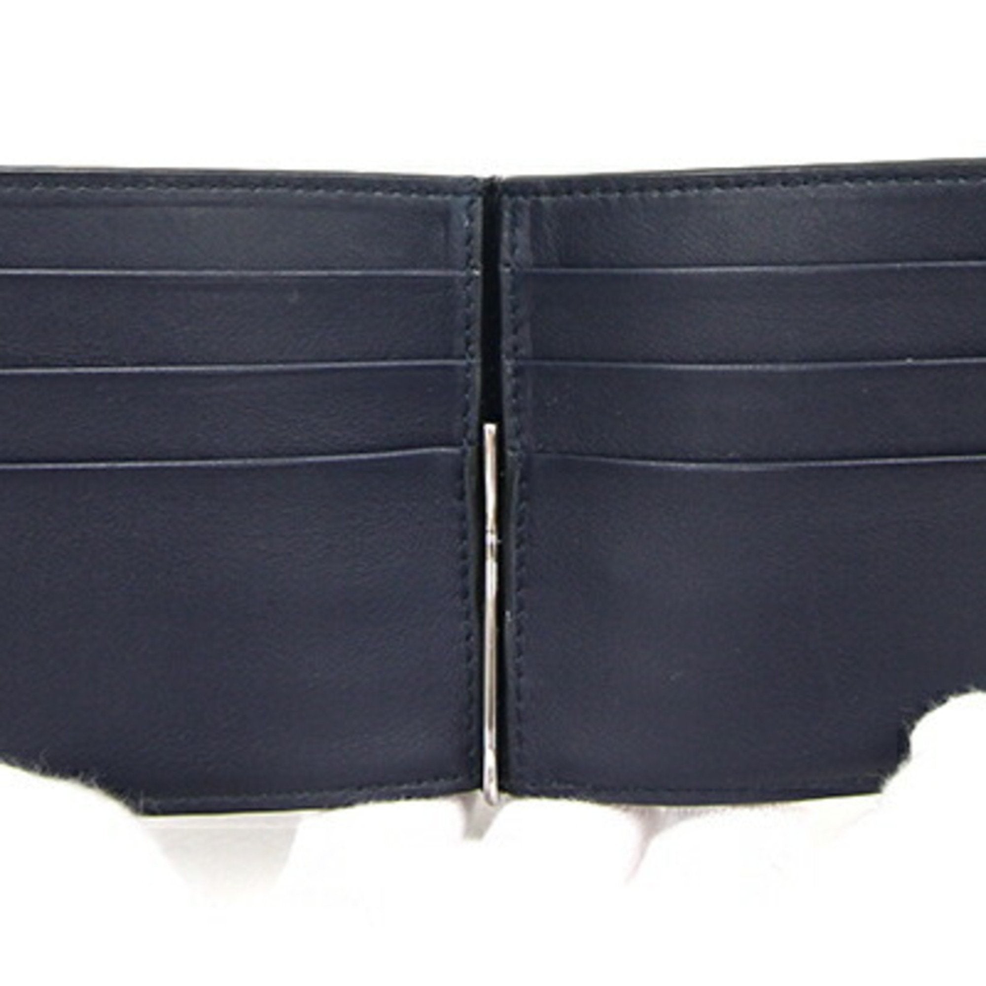 GUCCI Bifold Money Clip Micro sima 544478 Navy Leather Billfold Men's