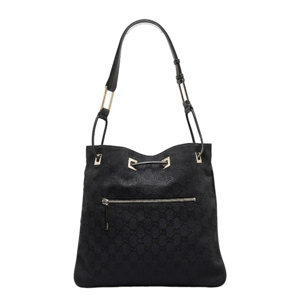 GUCCI GG Canvas One Shoulder Bag 001 4021 Black Leather Women's